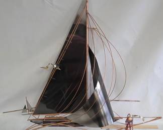 Vintage Curtis Jere Metal Sailboat Wall Sculpture - Signed