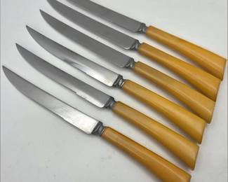 Set of 6 Vintage Burns Mfg. Bakelite Handled Steak Knives