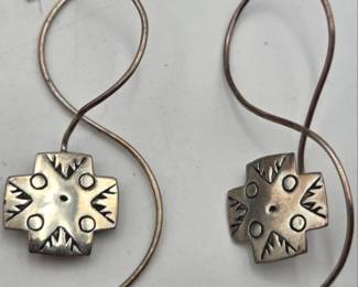 Pair of Native American Etched Sterling Earrings
