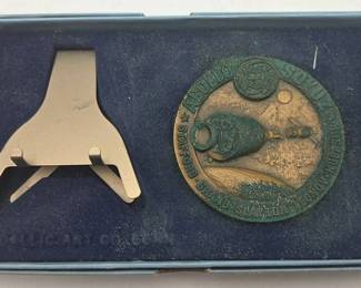 Vintage Apollo-Soyuz Test Project Commemorative Metal with Stand