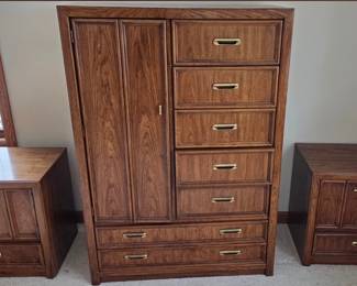 Set of 3 Vintage Solid Wood Thomasville "Sundance" Bedroom Set, Chifforobe and Matching Nightstands