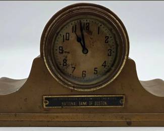Antique Cast Metal New Haven Bank Clock - National Bank of Boston - Movement Runs