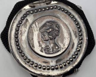 Antique Art Nouveau Silver Tone Coin Purse with Detailed Cameo Relief