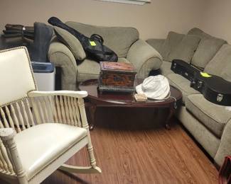 Sofa, chairs and half, vintage rocker