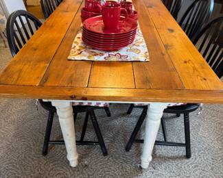 Rustic farmhouse, dining table with wheels on legs