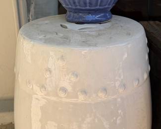 Glazed Ceramic Garden Seat and Succulent