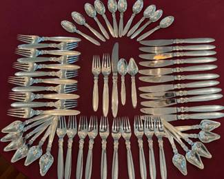 Georg Jensen Sterling Table Service, Cactus Pattern, including rare Citrus Spoons
