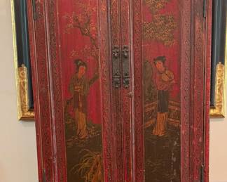 Red Lacquer Asian Cabinet