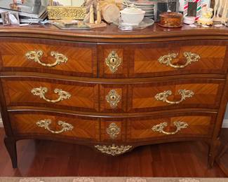 Louis XV-Style Bow-Front Commode With Parquetry and Gilt Bronze Mounts