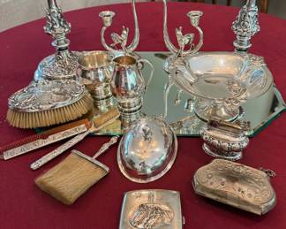 Silver Service for The Dining Table and Dressing Table, Mid-Mod Candle Holders by Cartier