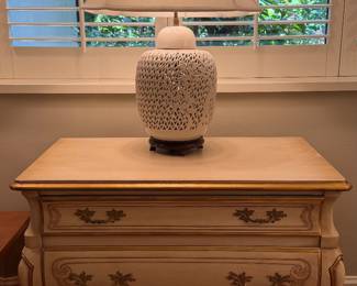 Pierced Ginger Jar Table Lamp on French Provincial Low Chest