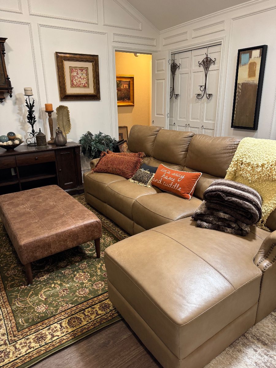 One of two nice leather sofas.