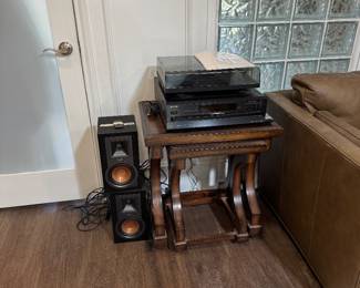 Klipsch speakers and turntable, Onkyo CD player