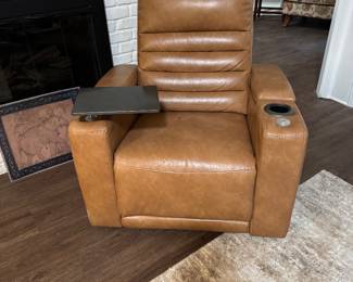 Electric recliner with adjustable writing arm, cup holders