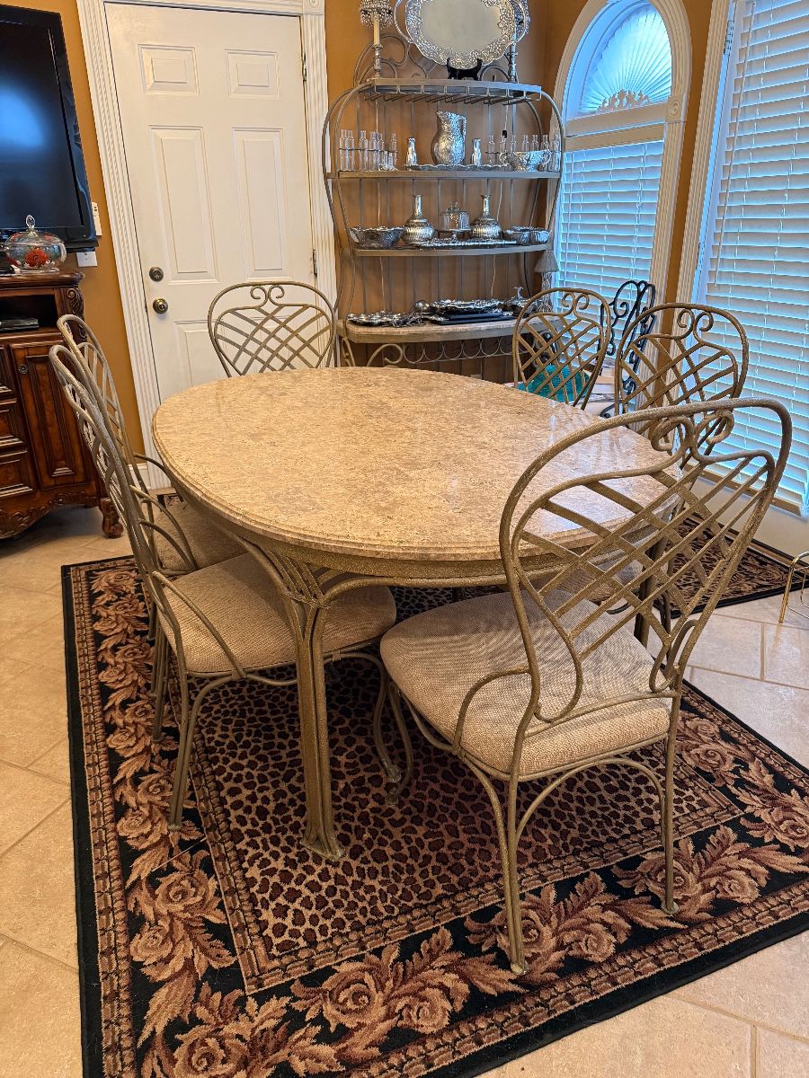 	#1	Heavy Marble top table with 6 chairs 65x44x29	 $200.00 	Beautiful, like new condition!		