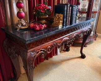 	#15	Georgian Mahogany Marble Overlay Top Console Table 60x20x34	 $225.00 				