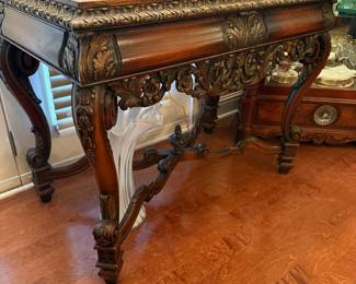 	#43	Mahogany carved table 	 $175.00 				