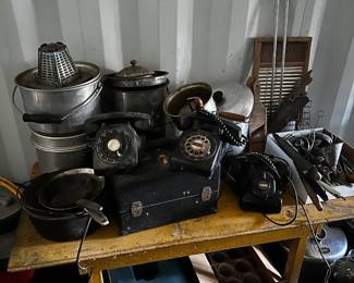 vintage phones, kitchen utensils