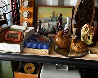 records, collectables, decor, art, wall hangings, post cards