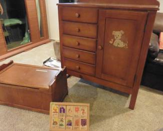 Vintage Dresser and Toy Box and Wooden Block Game
