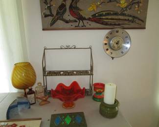 Mid Century glass, pyrex, pebble art, more