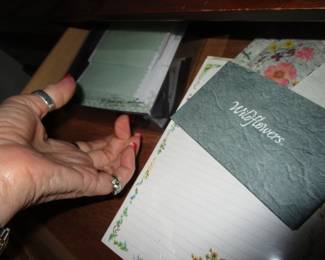 Desk inside, paper, notecards