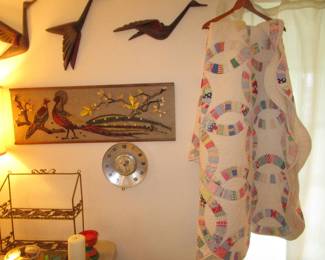 Antique wedding ring quilt, mid century decor