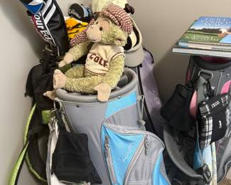 Several golf bags and accessories 