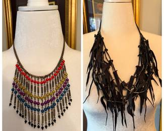 Juliet and Company beaded necklace and black leather necklace