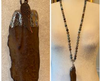 Tektite pendant and stone necklace chain