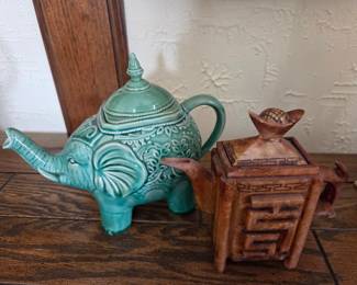 Turquoise Elephant Teapot and Chinese Style Square Teapot