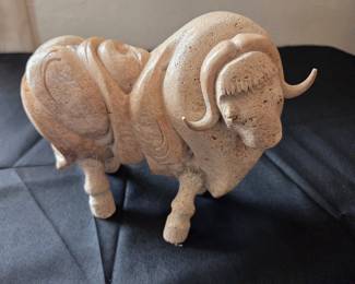 Carved Stone Bison Sculpture