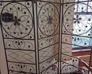 Ornate Wrought Iron Three-Panel Folding Screen