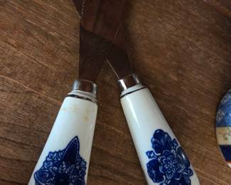Blue Onion Pattern Ceramic Handle Cheese Knives Set