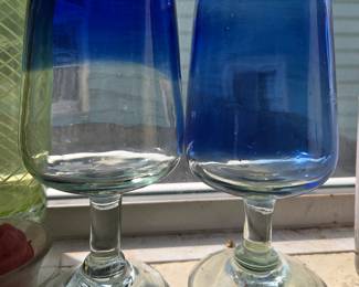 Hand Blown Cobalt Blue Rim Wine Glasses