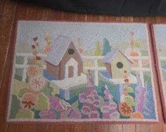 Hook and Loop Rug with Birdhouses and Flowers