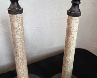 Victorian Ebonized and Carved Bone Candlesticks (Pair)