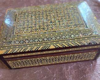 Antique Syrian Mosaic Inlaid Wooden Box