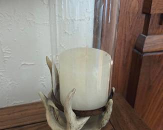 Antler and Glass Hurricane Candle Holder