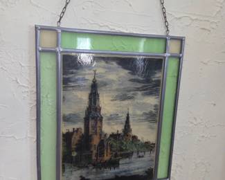 Stained Glass Panel with Dutch Canal Scene