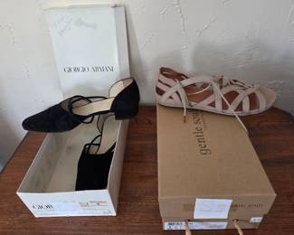 Giorgio Armani Black Suede D'Orsay Flats and Gentle Souls by Kenneth Cole Blush Lace-Up Sandals