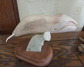 Carved Sperm Whale Sculpture on Jade Base
