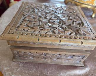 Hand Carved Walnut Wood Jewelry Box from India