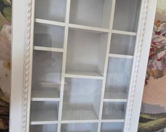 White Wooden Display Cabinet with Rope Trim and 12 Compartments