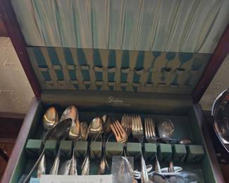 Gorham Silverplate Flatware Set in Mahogany Chest