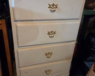 White 5-Drawer Dresser with Ornate Brass-Toned Pulls
