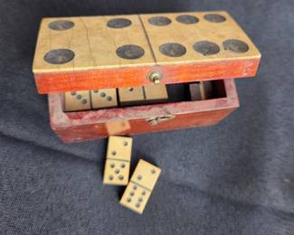 Antique Bone and Ebony Domino Set with Dovetailed Wooden Box