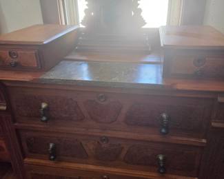 Victorian Walnut Dresser with Marble Top and Etagere