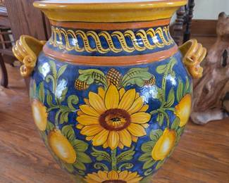 Large Italian Ceramic Vase with Sunflowers and Lemons - Deruta Style