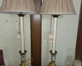 Pair of Porcelain Table Lamps with Tassel Shades